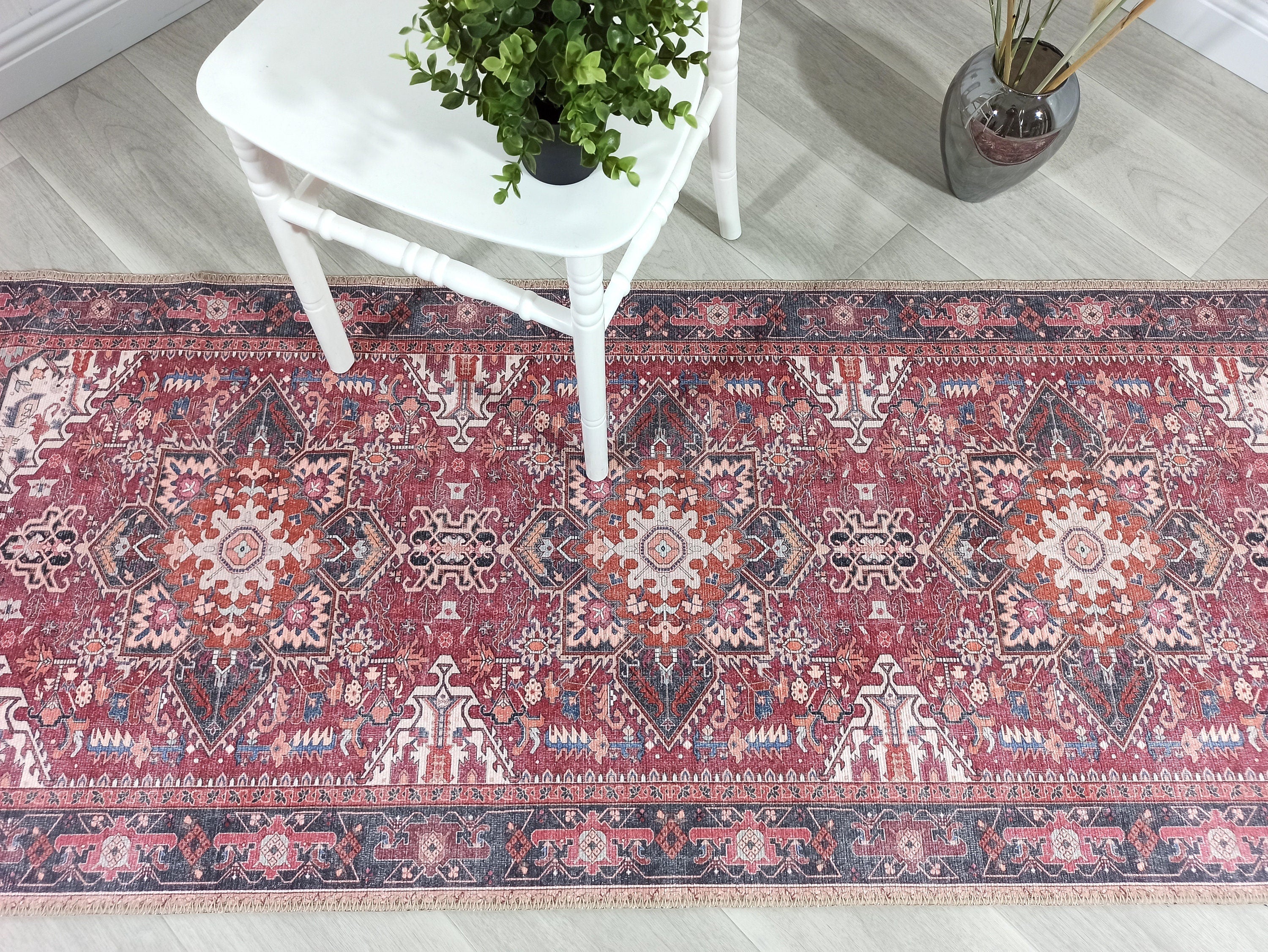 Hiba Runner Oriental Hot Pink Red Medallion Runner Rug - famerugs