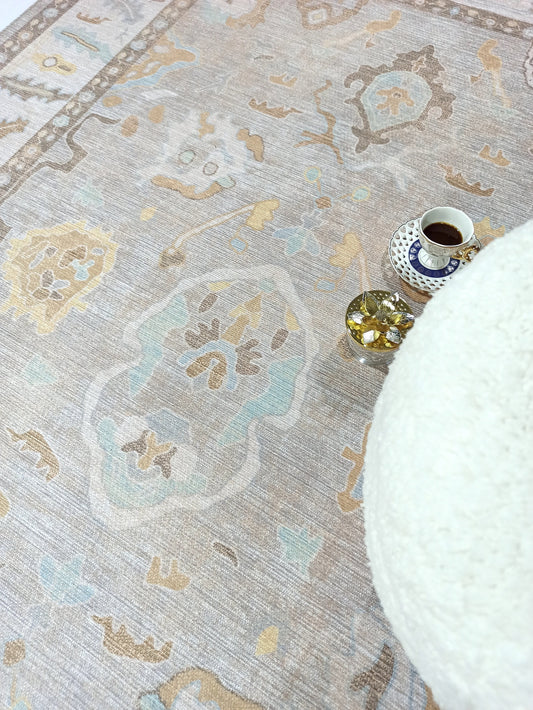 Tapis Oushak moderne marron en sourdine, nuances de gris vintage tons de terre turcs tapis d'inspiration antique orientale, salon de luxe chambre à coucher